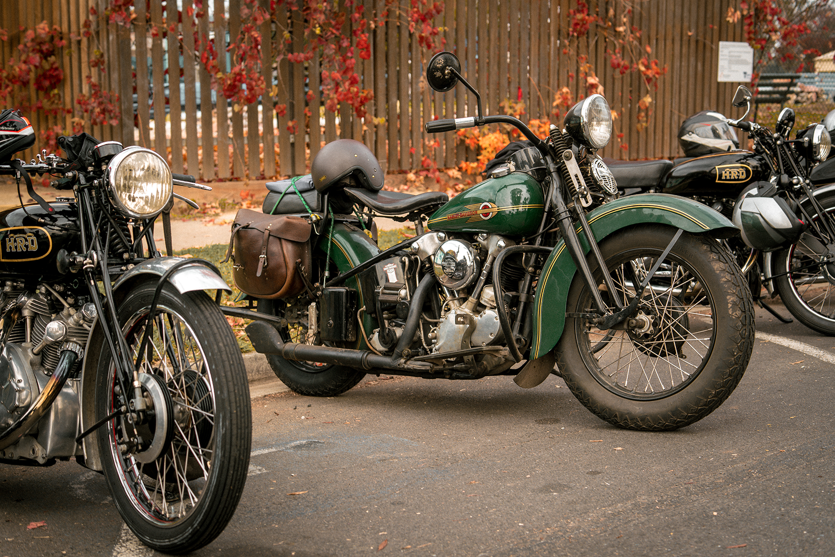 vintage harley davidson motorcycle green