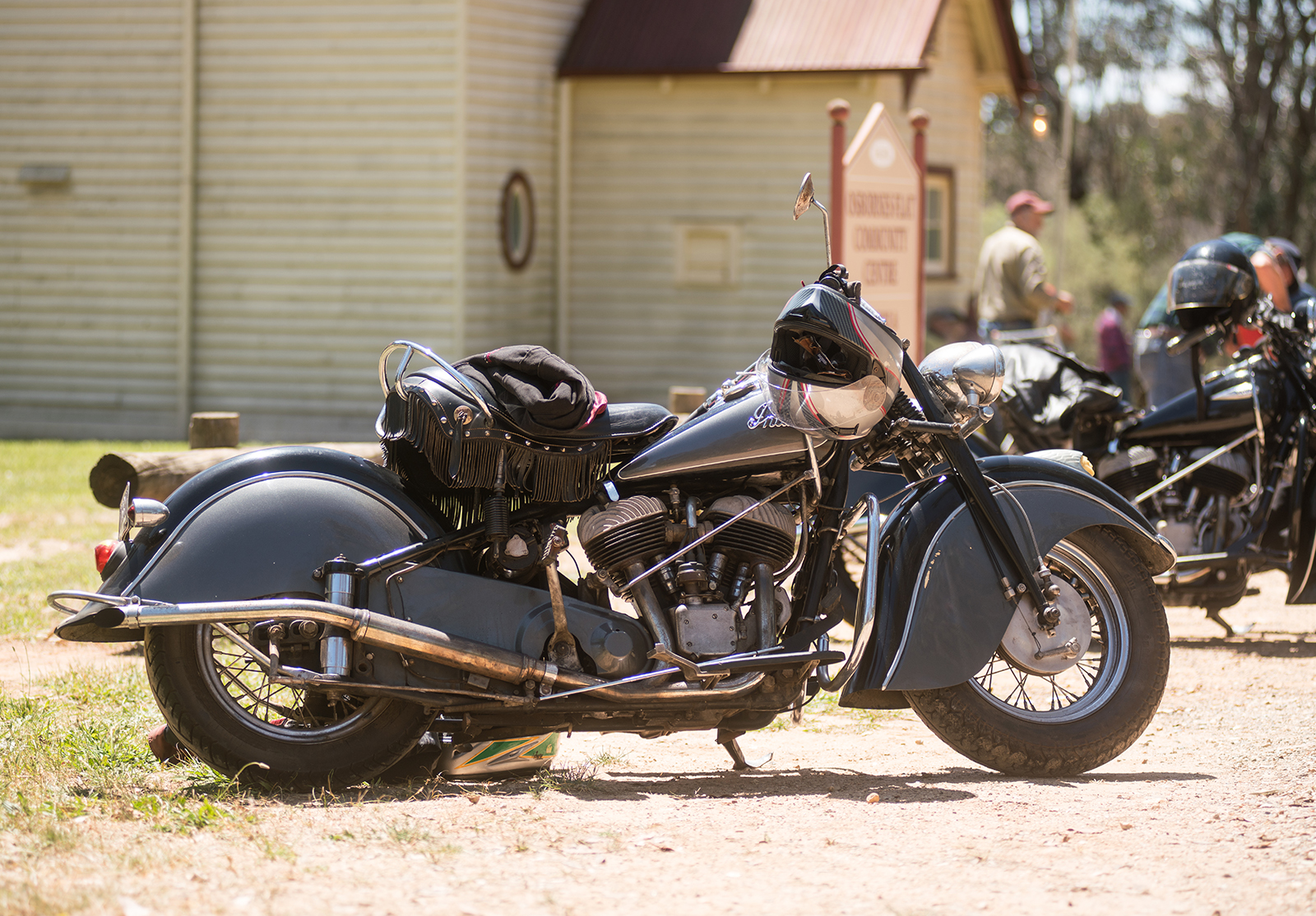 vintage indian motorcycle blue