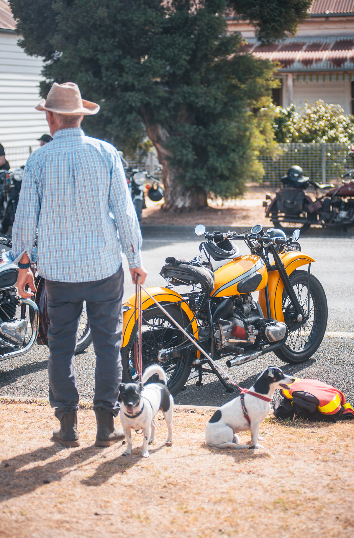 vintage douglas motorcycle yellow